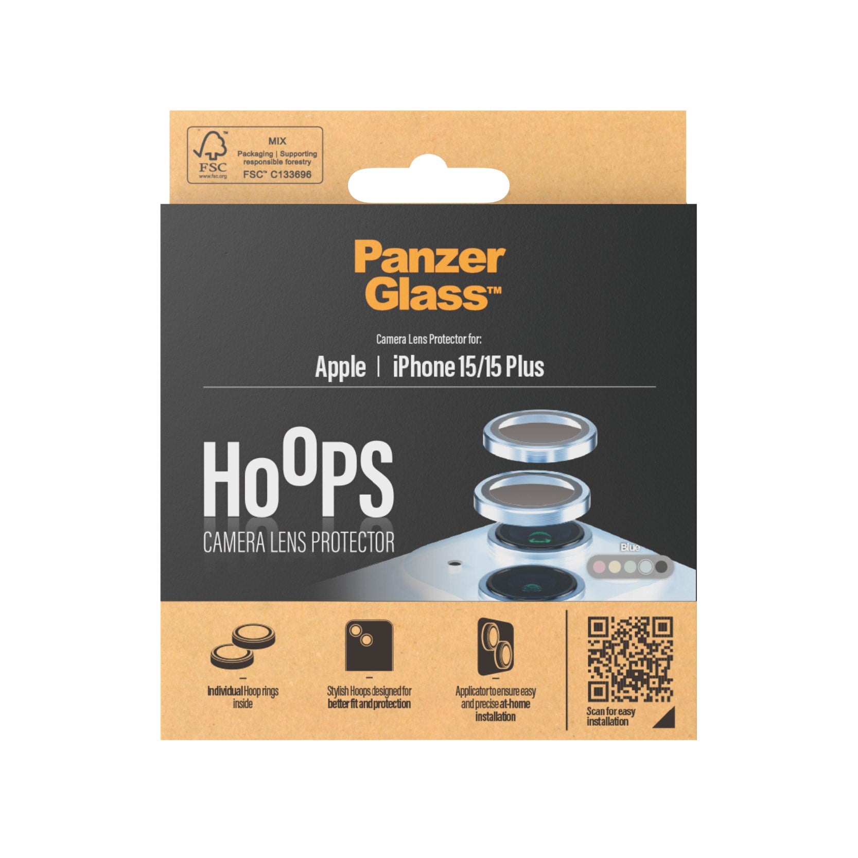 PanzerGlass® Hoops® Kameralinsebeskytter Blå iPhone 15 | 15 Plus